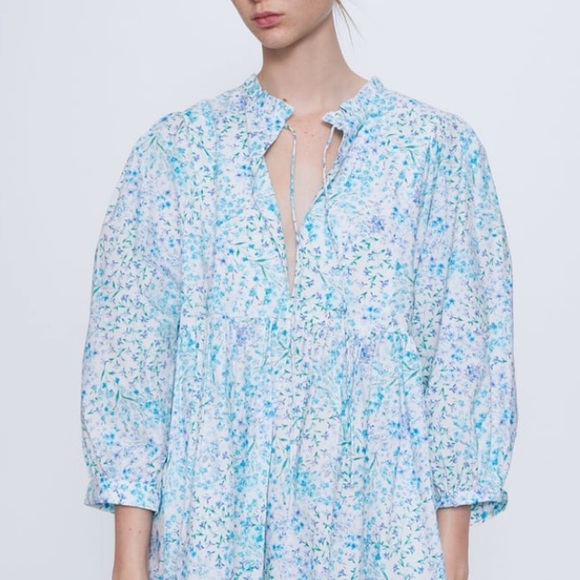 Zara blue printed poplin dress NWT - Picture 5 of 10
